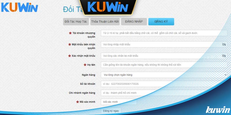 Mẫu đăng ký đại lý Kuwin trên trang chủ